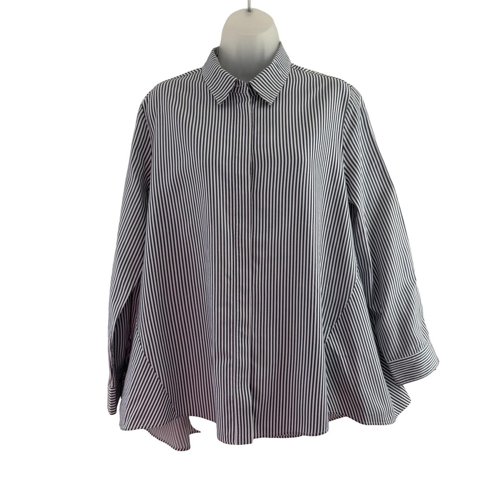 Adam Lippes Tunic Shirt Womens 12 Blue White Stripe Button Front Cotton Made USA